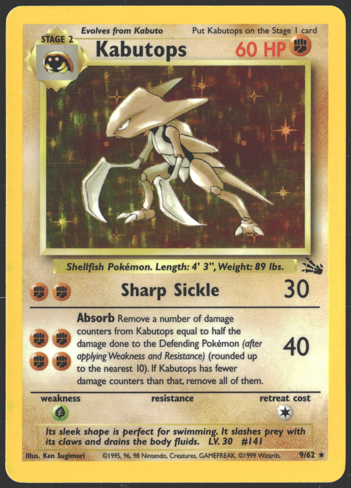 1999 Kabutops Holo Fossil #09/62-1