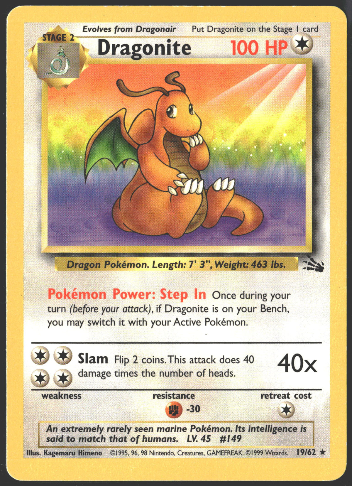1999 Dragonite Fossil #19/62-1