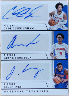 2023-24 Panini National Treasures Cade Cunningham / Ausar Thompson / Jaden Ivey Autographs Triple #/25 AU #AT-CTI-1