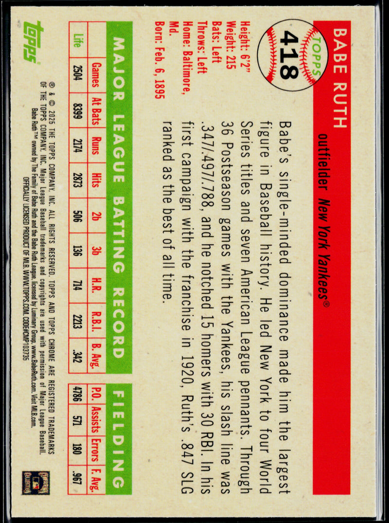 2025 Topps Chrome Platinum Babe Ruth Speckle Refractor #/150 #418-2