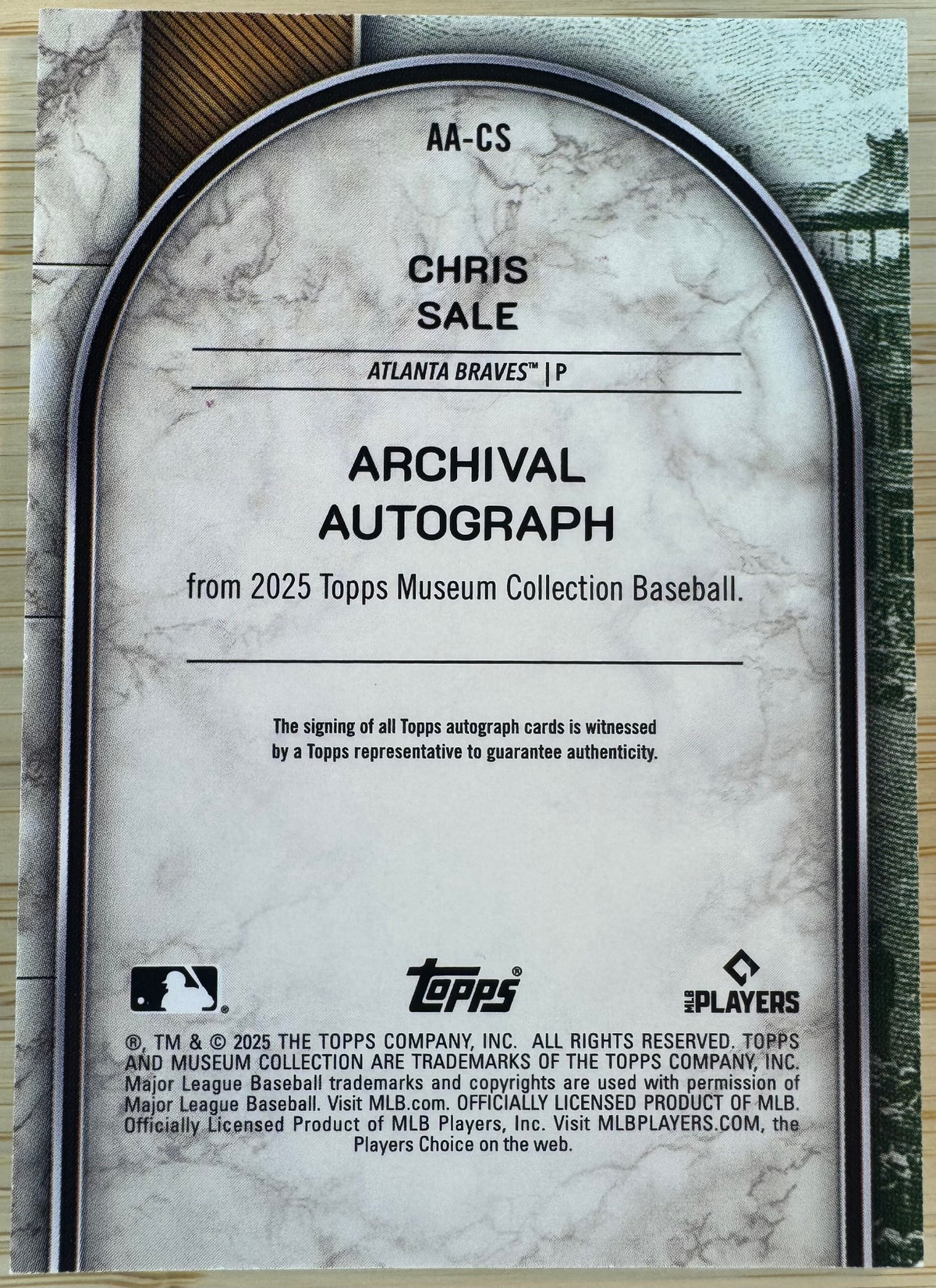 2025 Topps Museum Collection Chris Sale Pink/99 AU #AA-CS-2