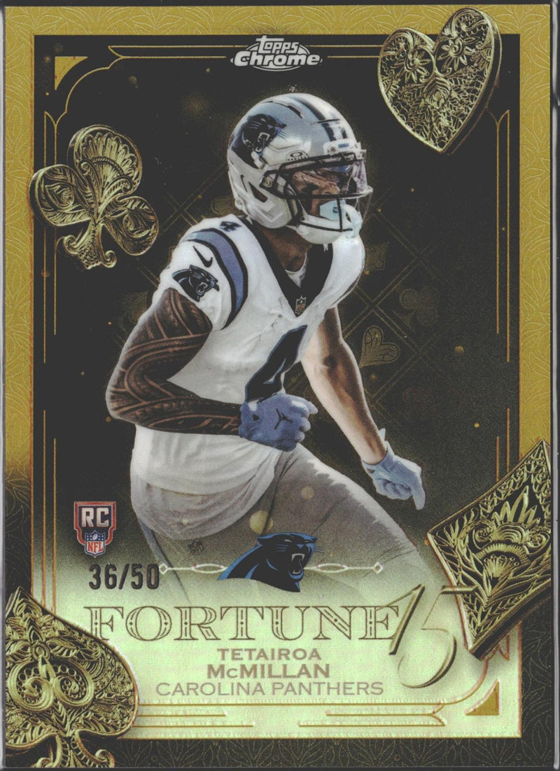 2025 Topps Chrome Tetairoa McMillan Fortune 15 Gold Refractor #/50 #F15-19-1