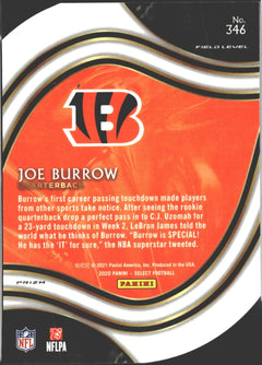 2020 Panini Select Joe Burrow Orange Prizm Die Cut RC #346-2