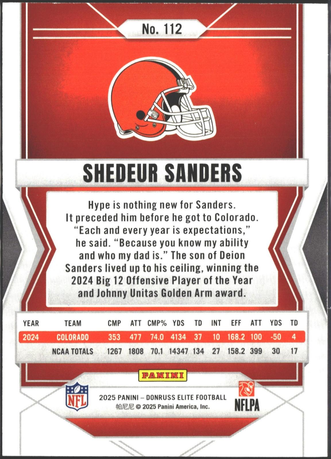 2025 Donruss Elite Shedeur Sanders Gold #/10 RC #112-2