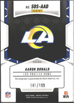2025 Panini Mosaic Aaron Donald Showtime Signatures Red #/199 AU #SOS-AAD-2