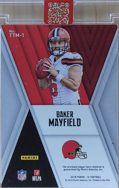 2018 Panini XR Baker Mayfield Rookie Triple Threats Materials #/99 #TTM-1-2