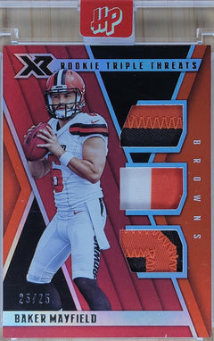 2018 Panini XR Baker Mayfield Rookie Triple Threats Materials #/99 #TTM-1-1