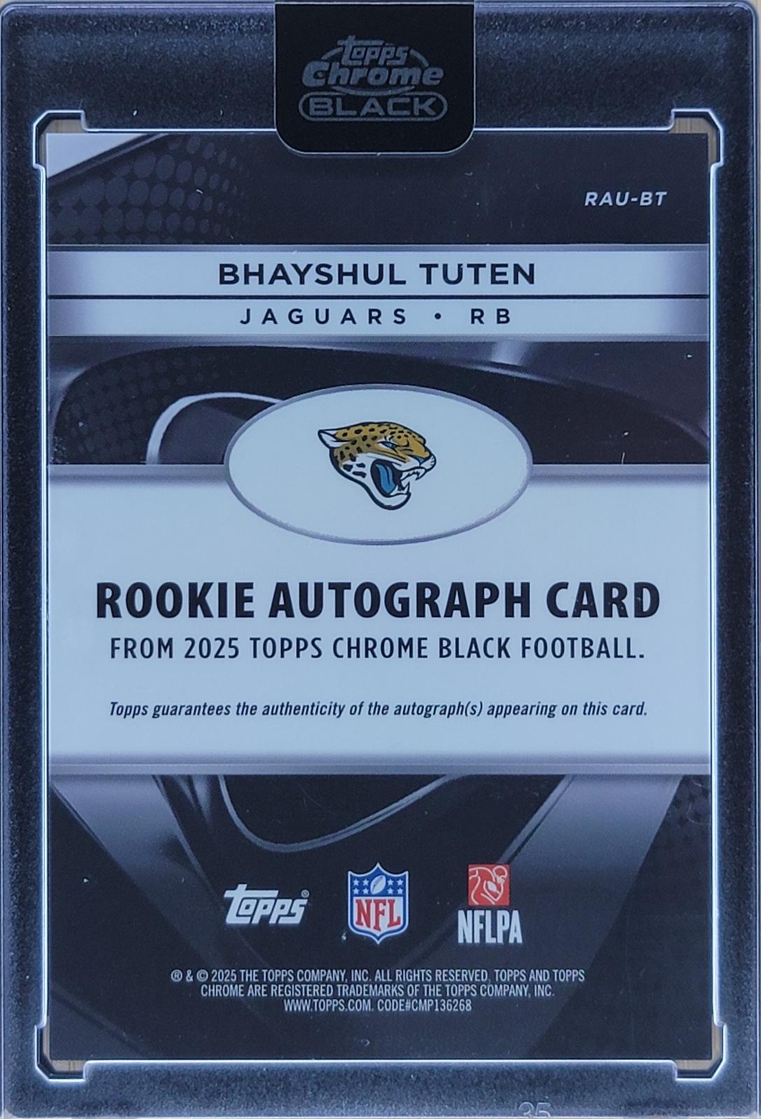 2025 Topps Chrome Black Bhayshul Tuten Rookie Auto Green Refractor #/99 #RAU-BT-2