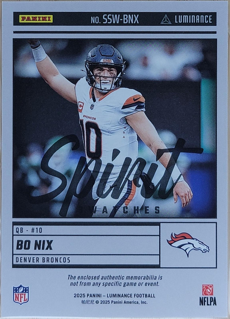 2025 Panini Luminance Bo Nix Spirit Swatches Gold #/50 #SSW-BNX-2