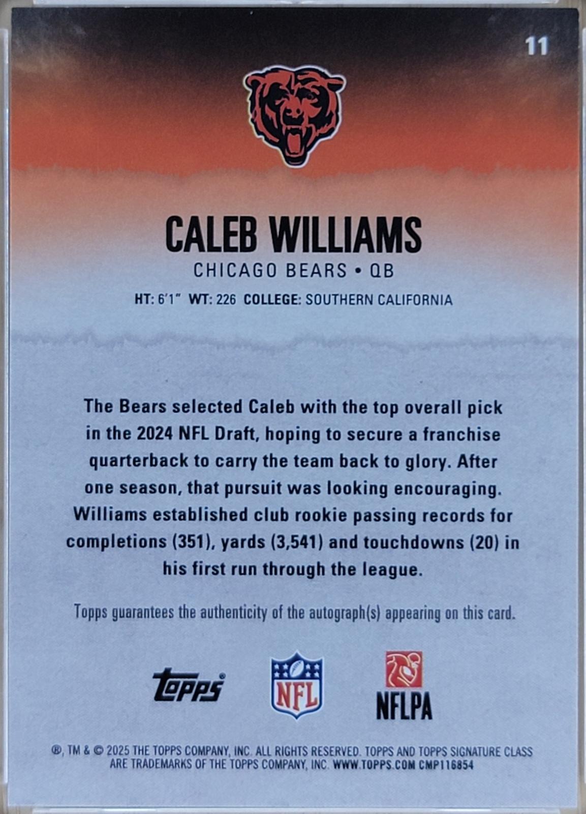 2025 Topps Signature Class Caleb Williams Autographs Silver #/275 AU #11