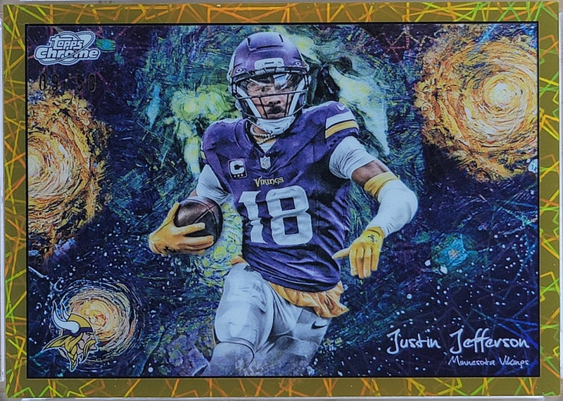 2025 Topps Chrome Cosmic Justin Jefferson Stars in the Night Gold Interstellar Refractor #/50 #STN-19-1