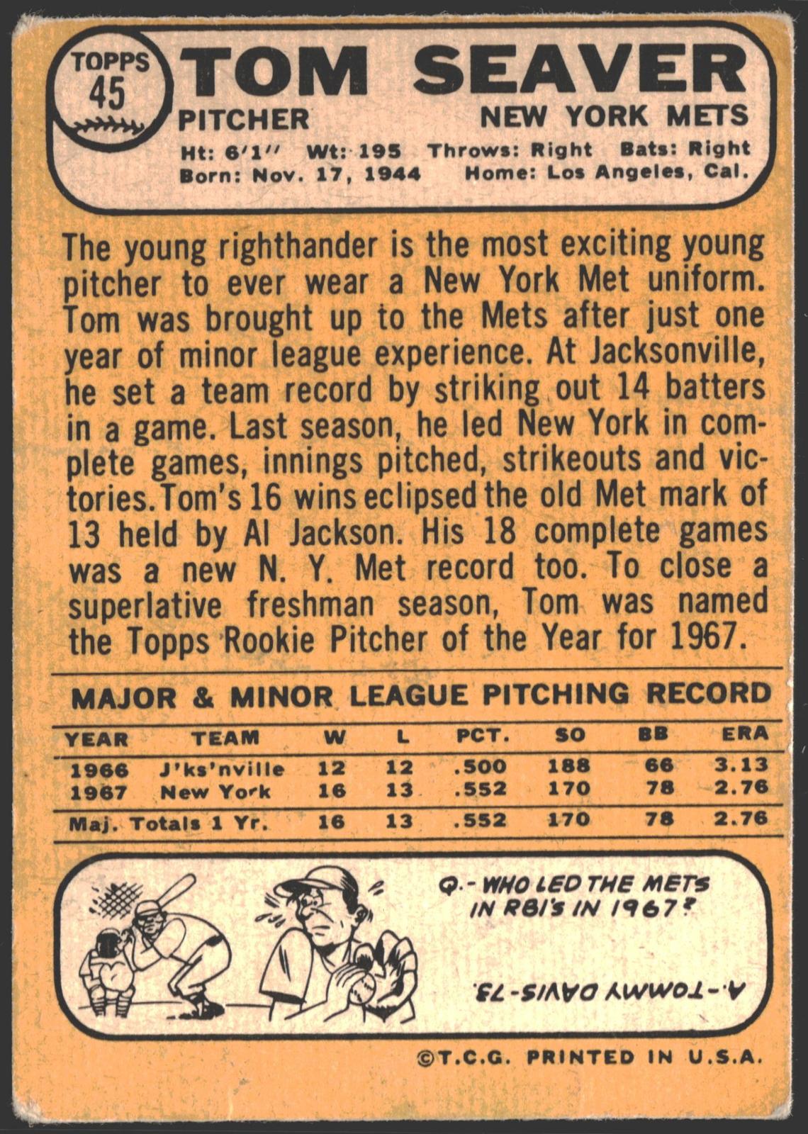 1968 Topps Tom Seaver #45-2