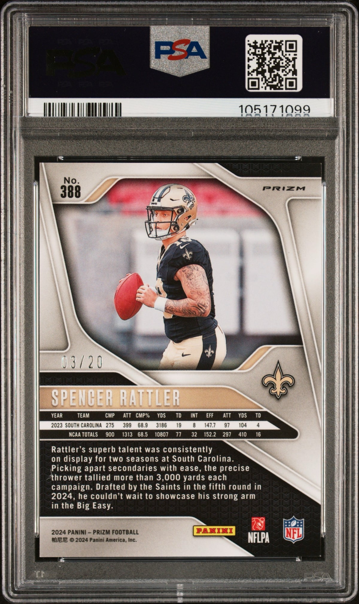 2024 Prizm Spencer Rattler Red Choice Rookie PSA 10 /20 #388-2