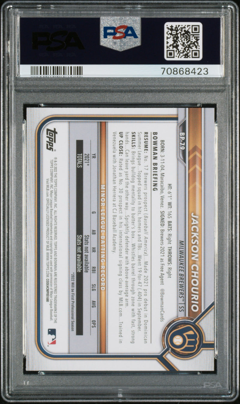 2022 Bowman Jackson Chourio Paper Prospects PSA 10 #BP79-2
