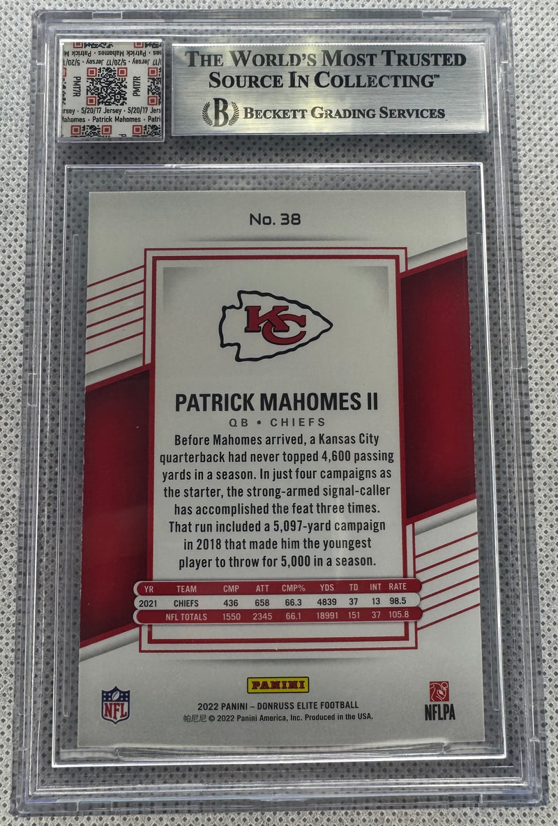 2022 Elite Patrick Mahomes 38￼ Jersey Fusion Beckett Authentic Collection Worn Jersey Swatch-2