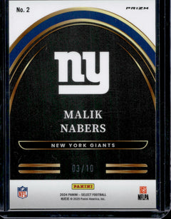 2024 Panini Select Malik Nabers Future Gold /10 #2-2