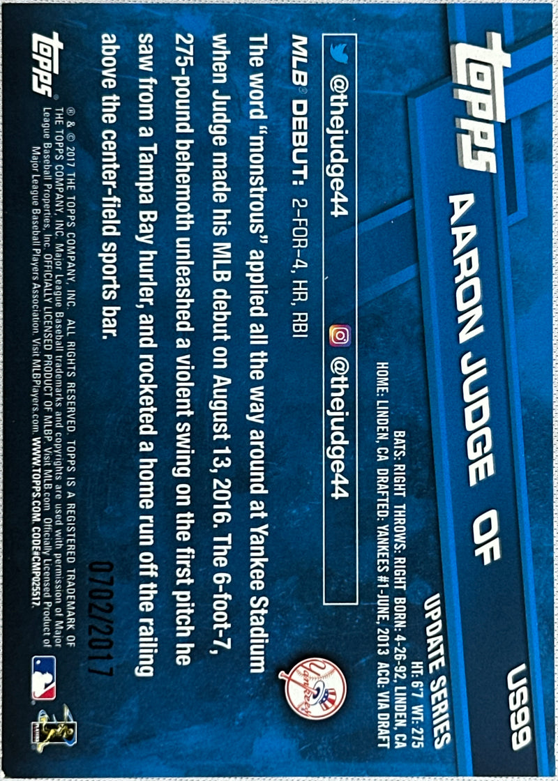 2017 Topps Aaron Judge Rookie RC /2017 #US99-2