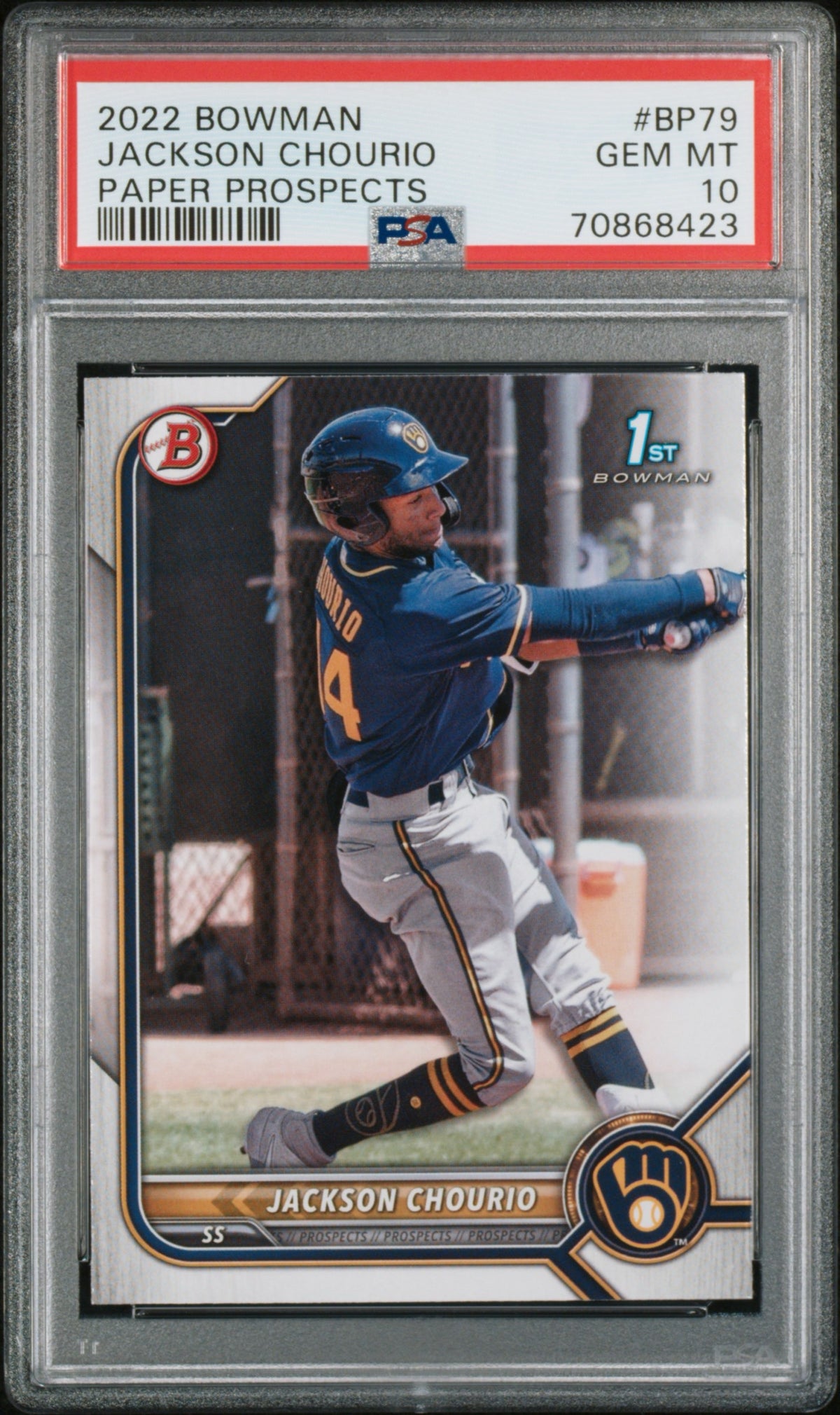 2022 Bowman Jackson Chourio Paper Prospects PSA 10 #BP79