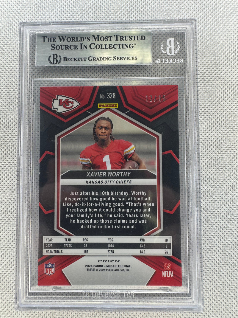 2024 Panini Mosaic Tessellation Xavier Worthy /15 #328 Beckett Mint 9-2
