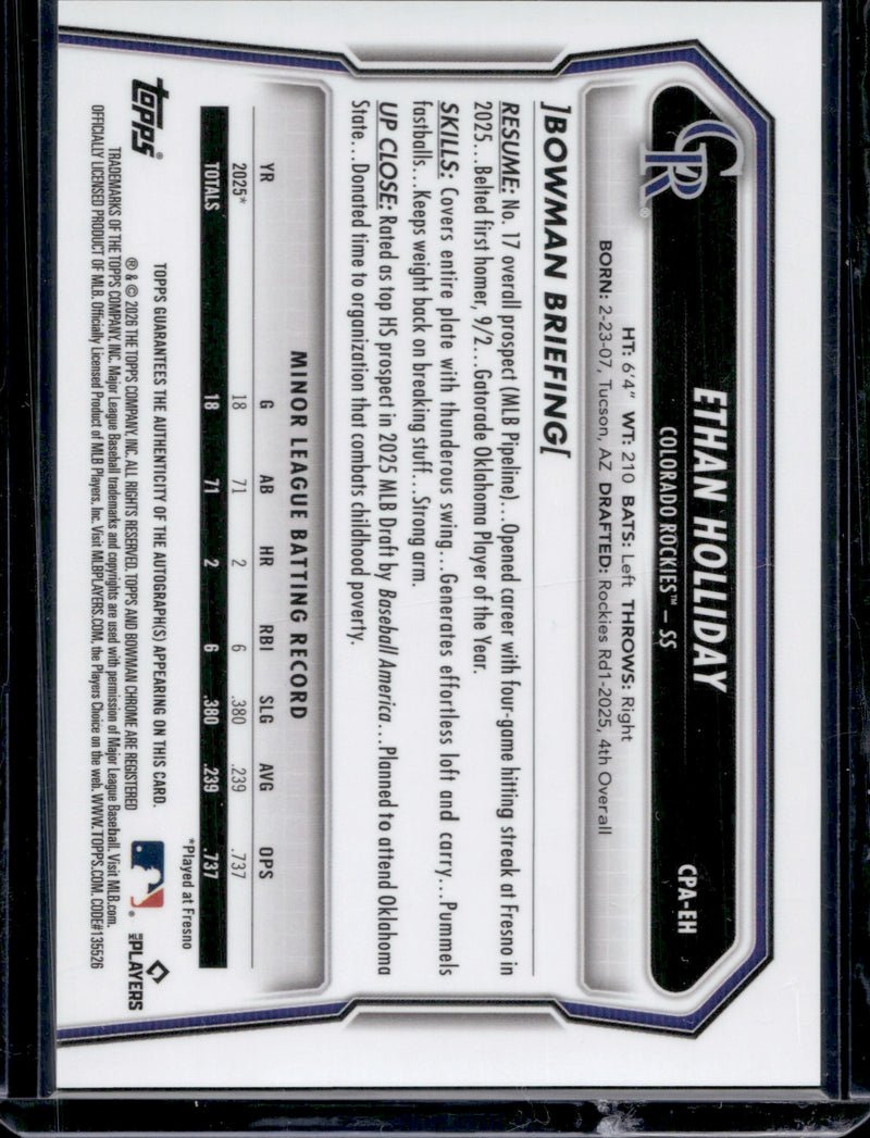 2026 Bowman Chrome Ethan Holliday Green Auto /99 #CPA-EH-2