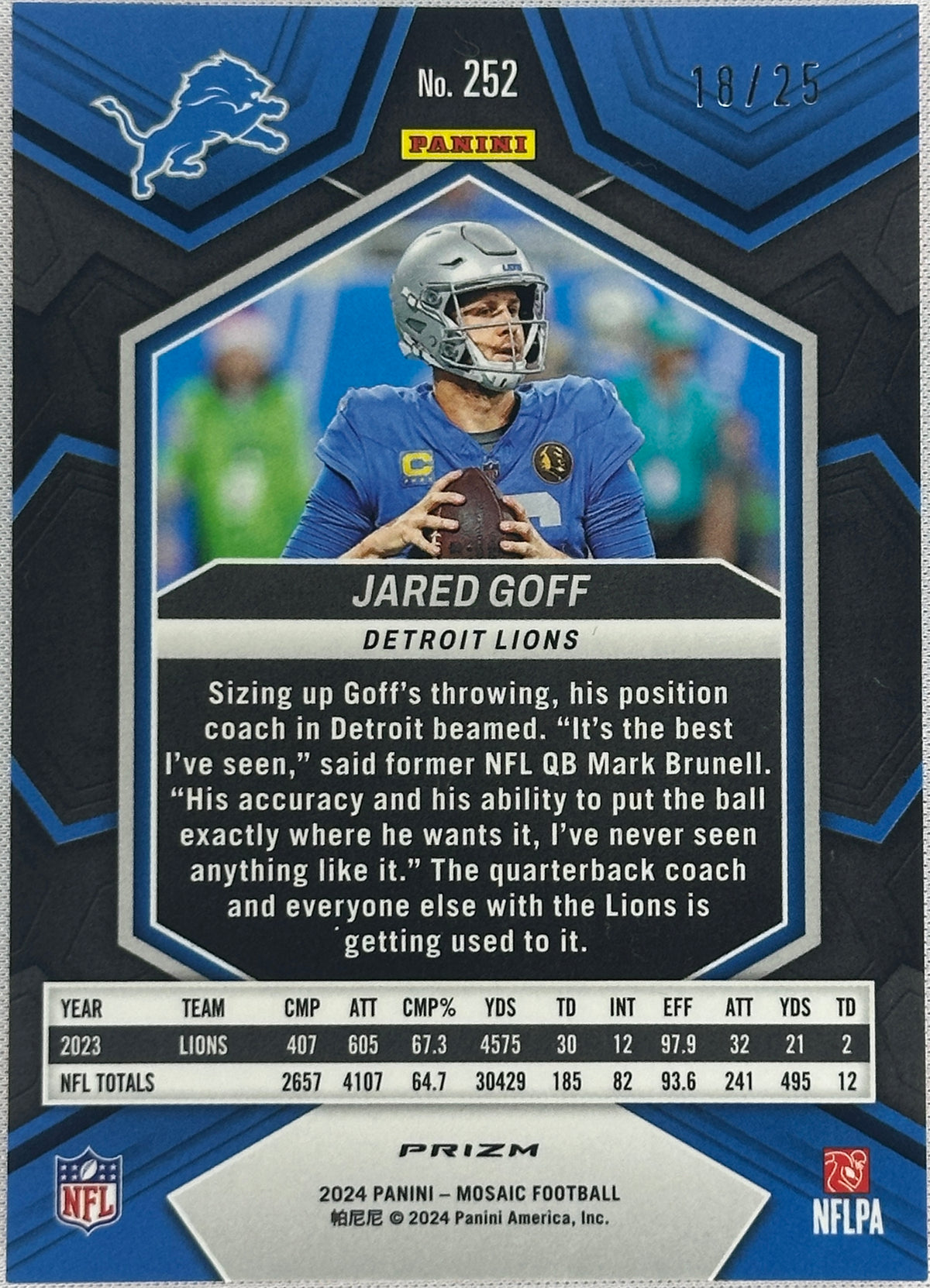 2024 Mosaic Jared Goff National Pride Orange /25 #252