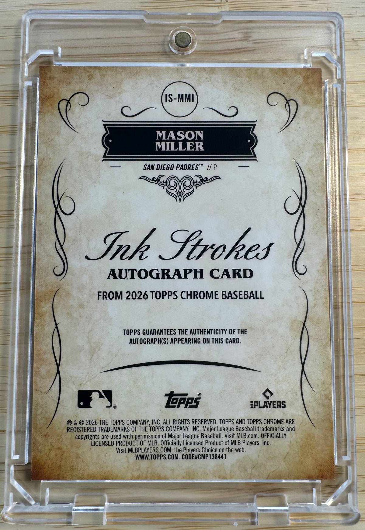 2026 Topps Chrome Mason Miller Ink Strokes Auto Autograph SP #IS-MMI Padres-2