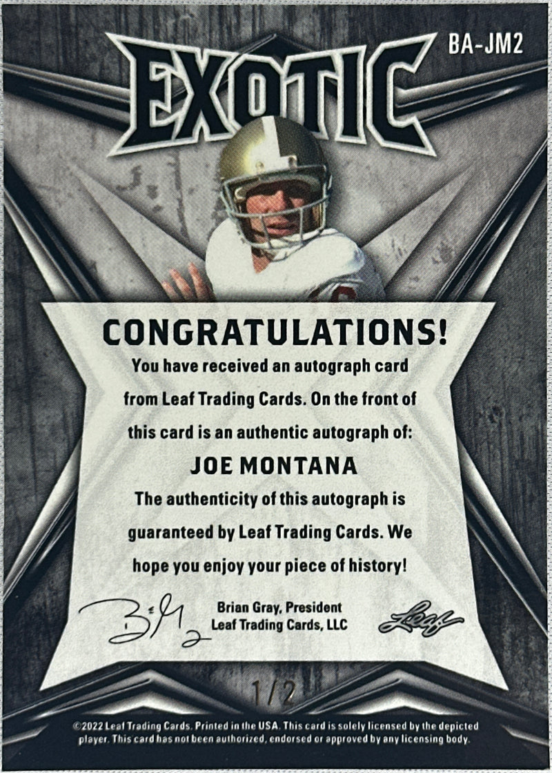 2022 Leaf Exotic Joe Montana Auto /2 #BA-JM2-2