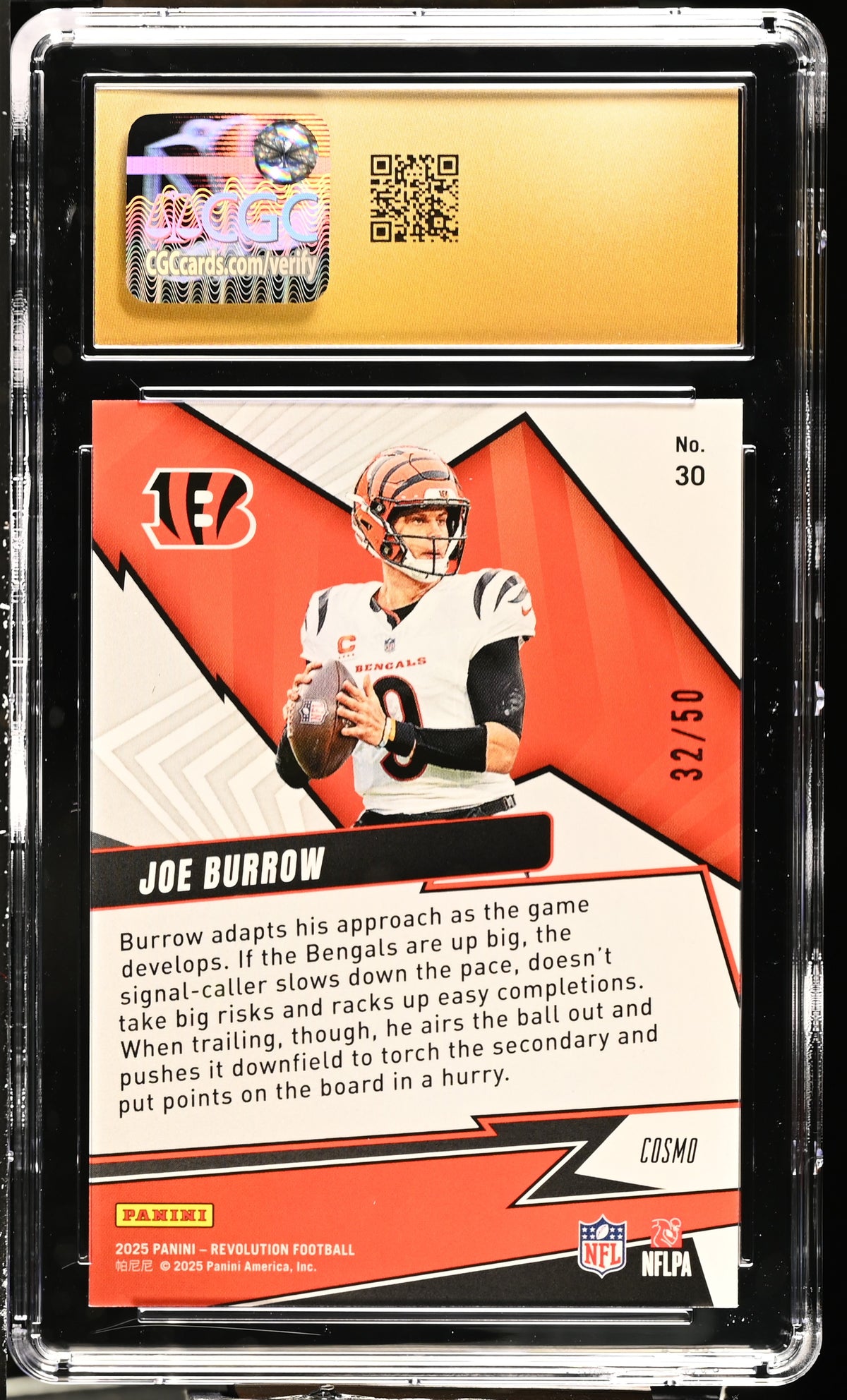 2025 Panini Revolution Shock Wave Joe Burrow Red Cosmo /50 Pristine CGC 10-2