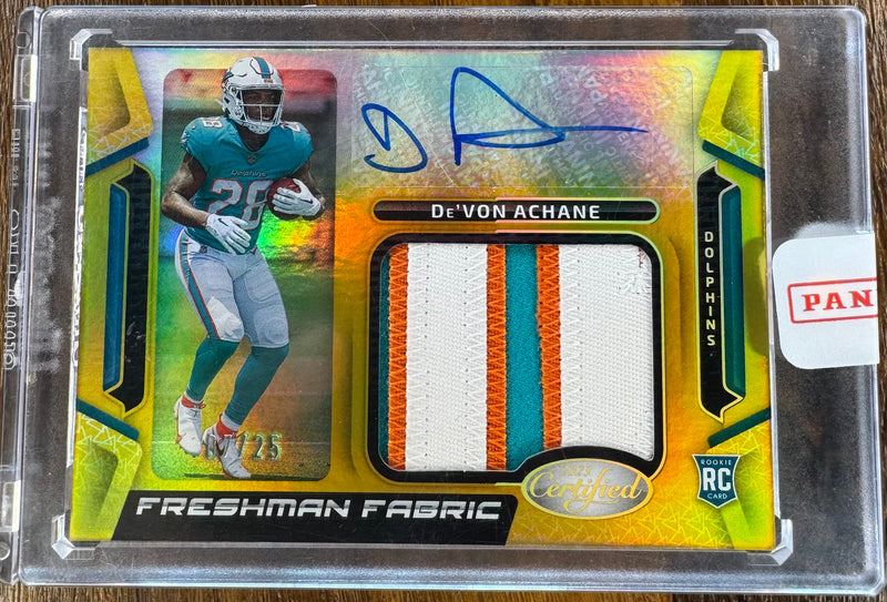 2023 Certified Devon Achane Freshman Fabric Gold Yellow /25 FFMS-32￼-1