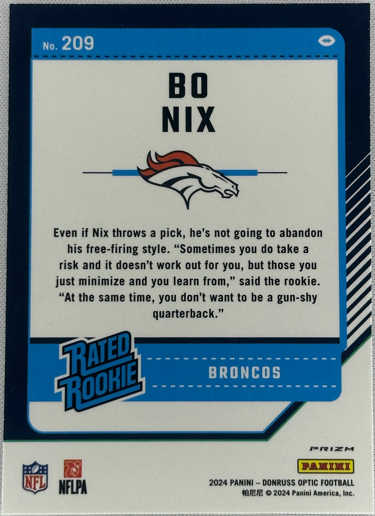 2024 Donruss Optic Prizm Bo Nix Holo #209