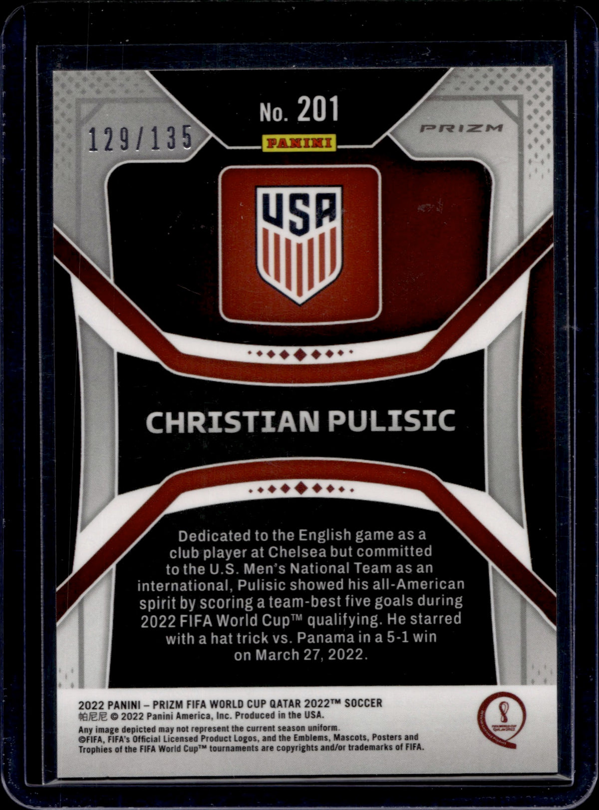 2022 Panini Prizm FIFA World Cup Christian Pulisic Blue /135 #201