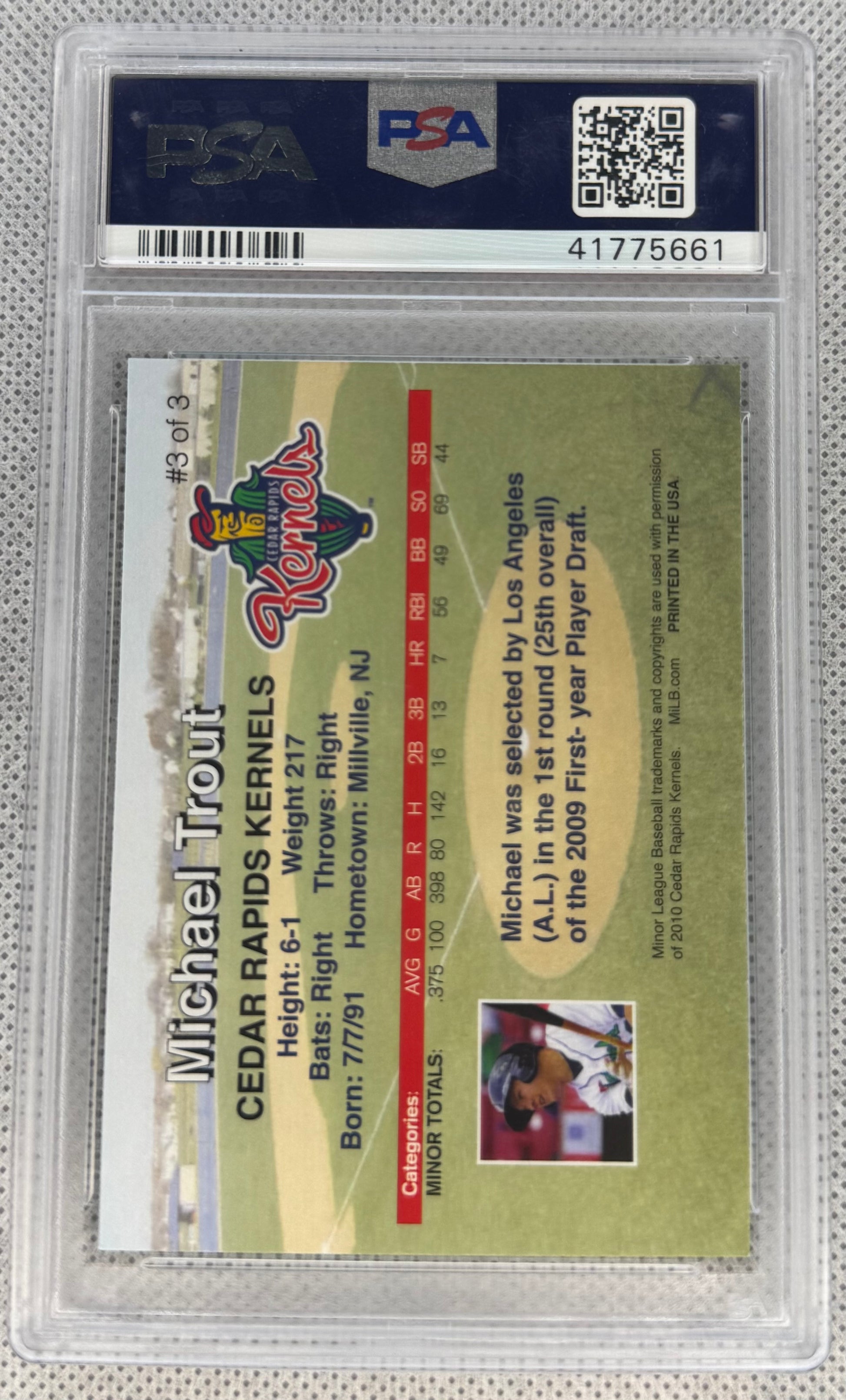 2010 Cedar Ripids Kernels Mike Trout Rising Alumni RC PSA 10-2