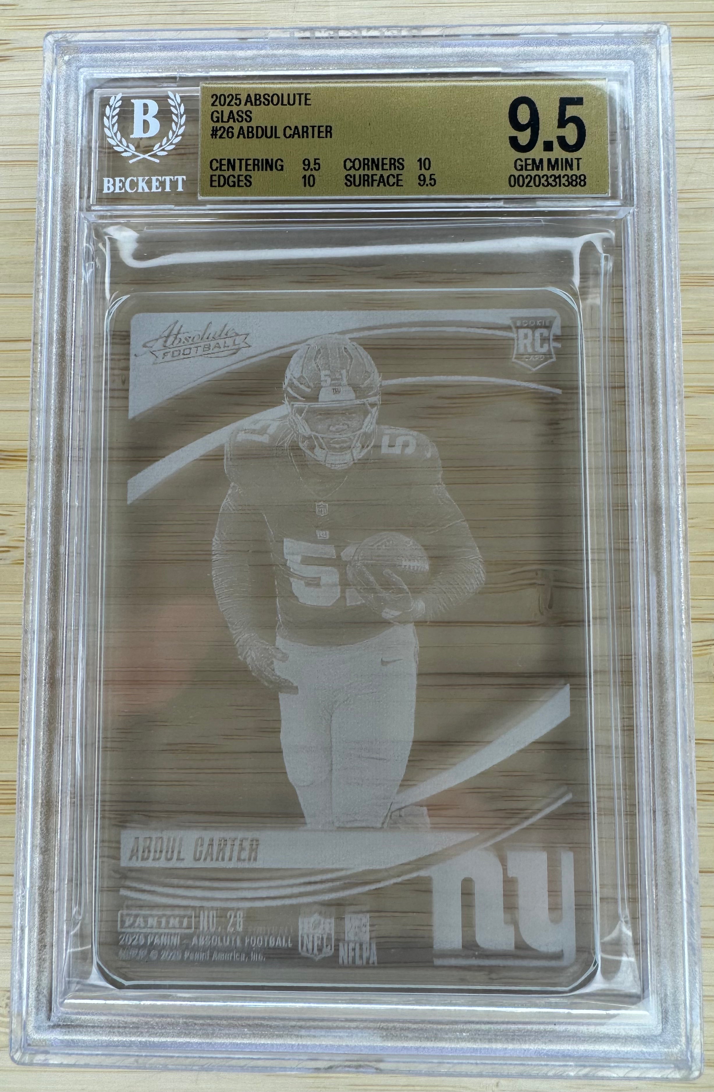 2020 Absolute Glass Abdul Carter #26 BGS 9.5
