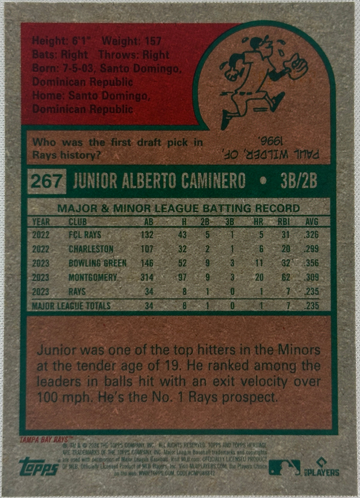 2024 Topps Heritage Junior Caminero Rookie RC /699 #267