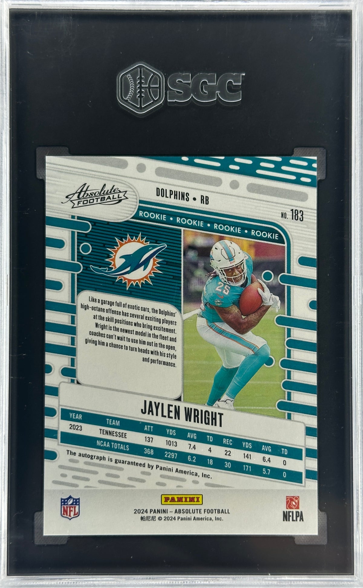 2024 Panini Absolute Jaylen Wright Gold Stars Rookie RC Auto SGC 10 /10 #183-2