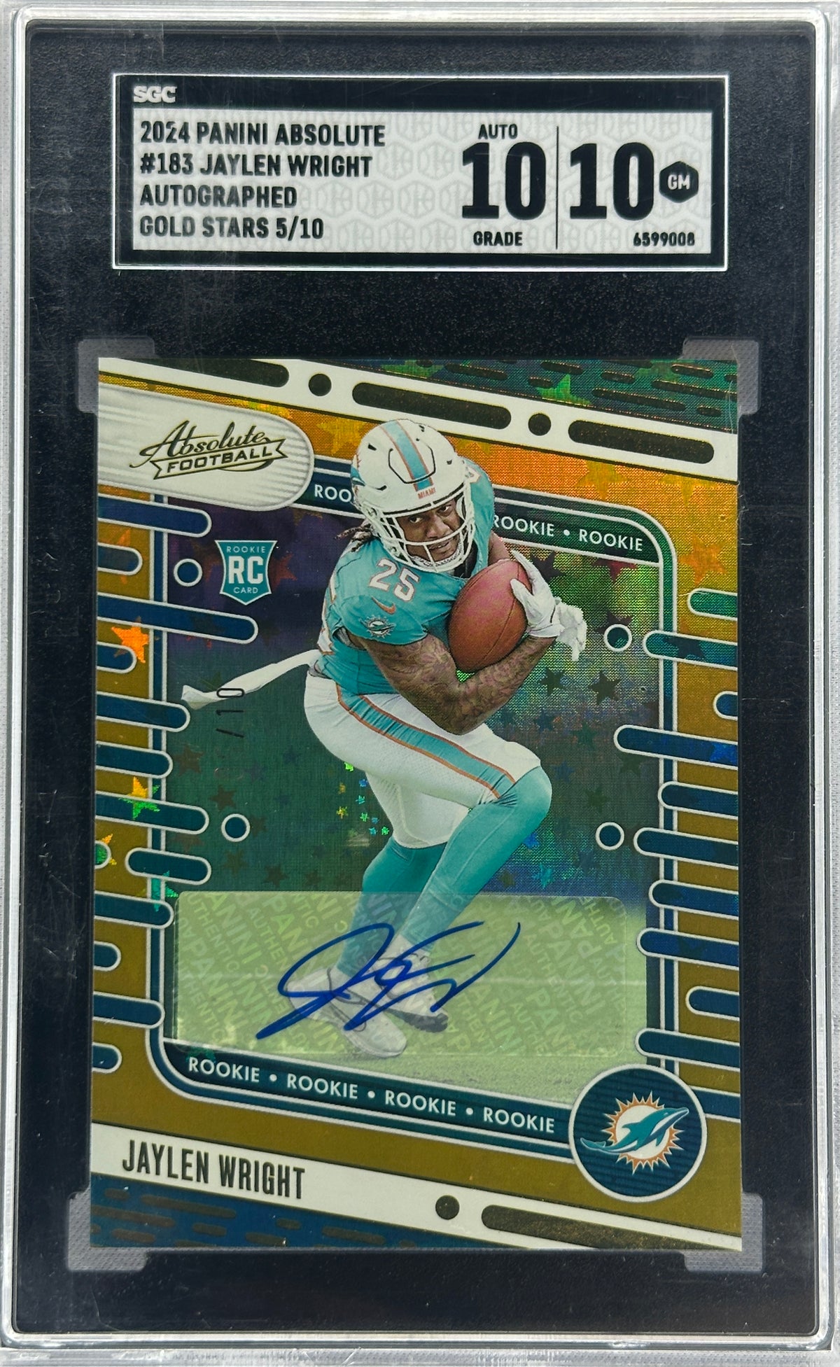 2024 Panini Absolute Jaylen Wright Gold Stars Rookie RC Auto SGC 10 /10 #183