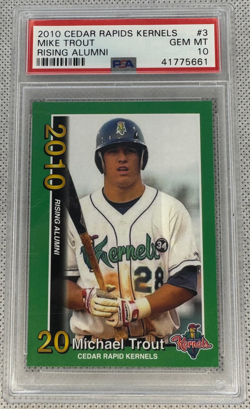 2010 Cedar Ripids Kernels Mike Trout Rising Alumni RC PSA 10-1