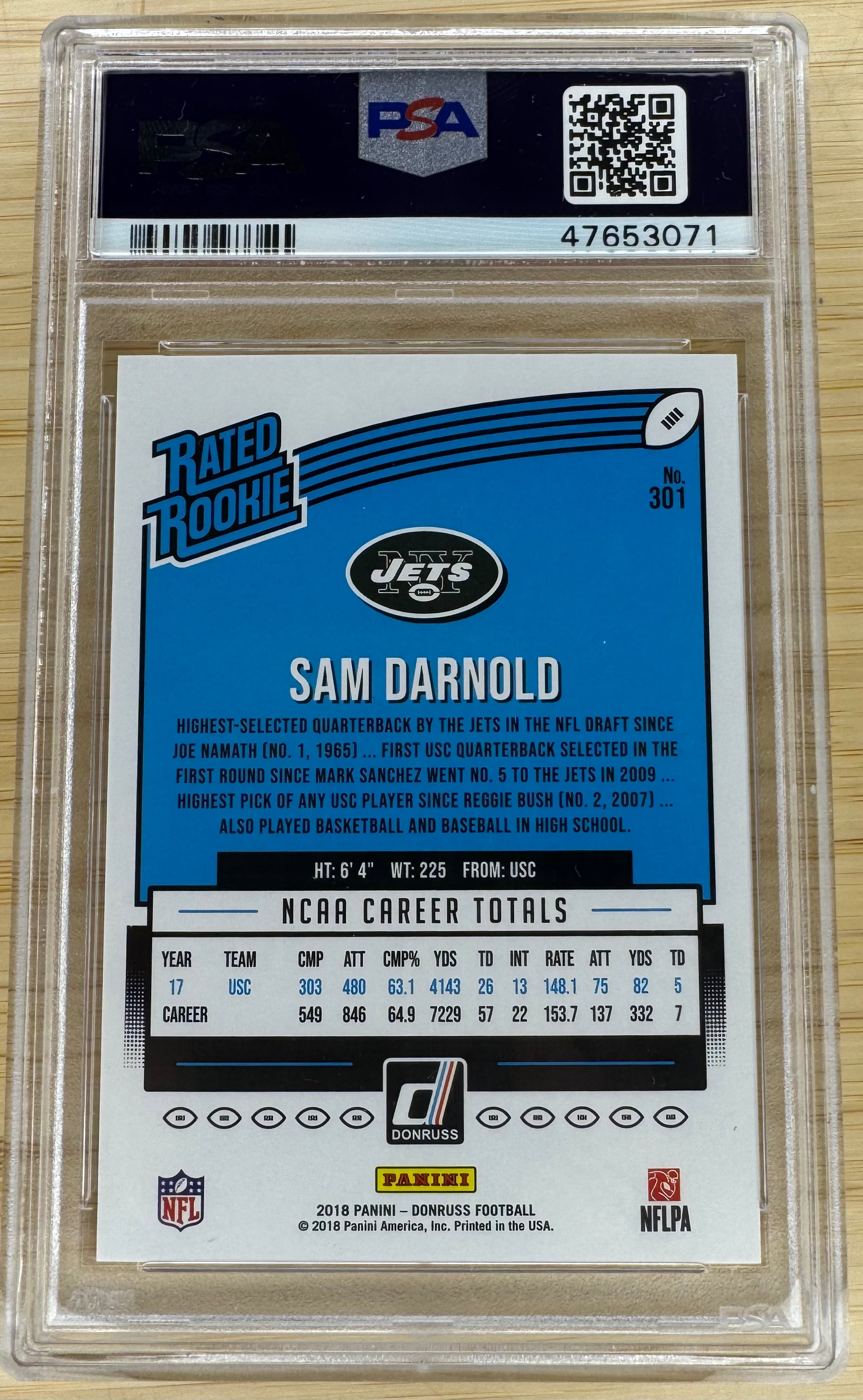 2018 Panini Donruss Sam Darnold #301 PSA 10
