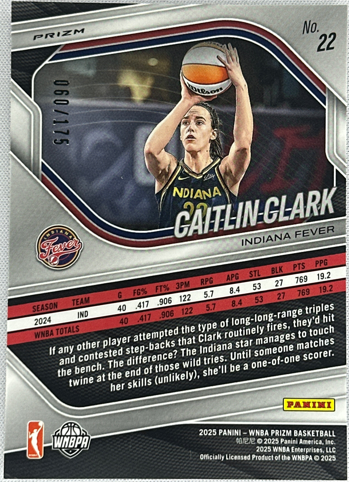 2025 WNBA Prizm Caitlin Clark Purple Seismic /175 #22-2