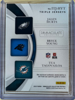 2025 immaculate Jalen Hurts Bryce Young Tua Tagovailoa Triple Jerseys /49 ITJ-HYT-2