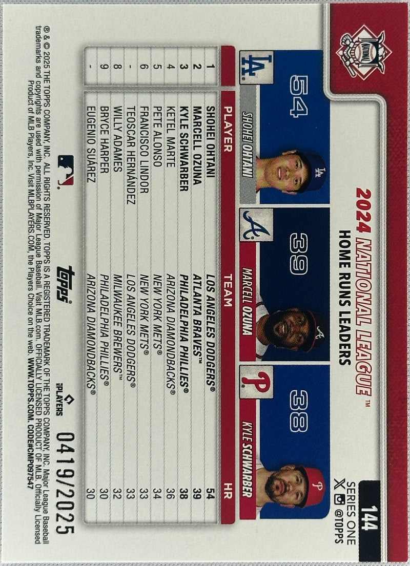 2025 Topps National League Home Runs Leaders Ohtani/Ozuna/Schwarber /2025 #144-2