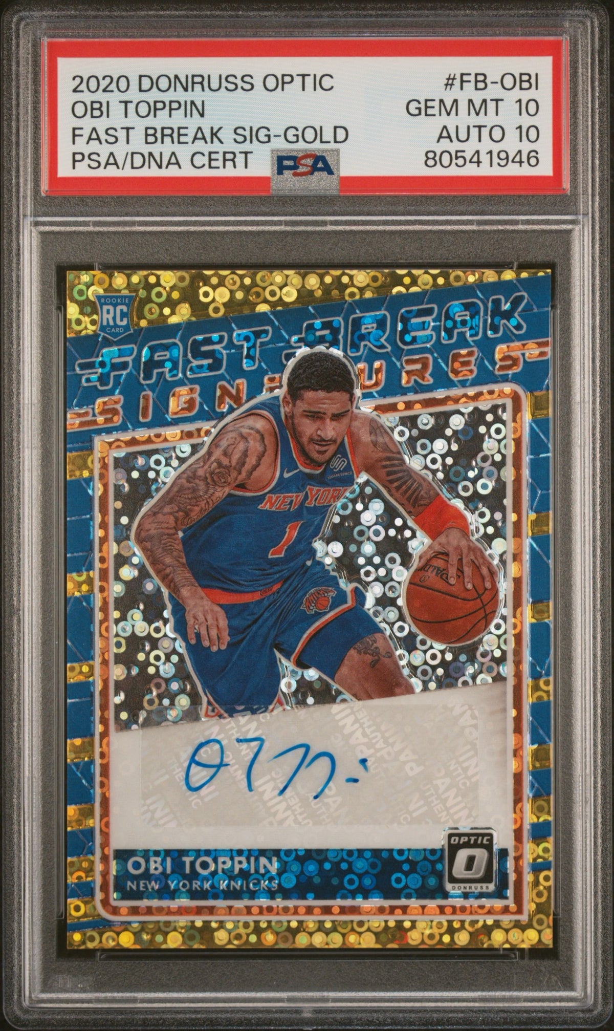 2020 Donruss Optic Obi Toppin Fast Break Sig-Gold Auto PSA 10 #FB-OBI /10