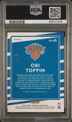 2020 Donruss Optic Obi Toppin Fast Break Sig-Gold Auto PSA 10 #FB-OBI /10-2