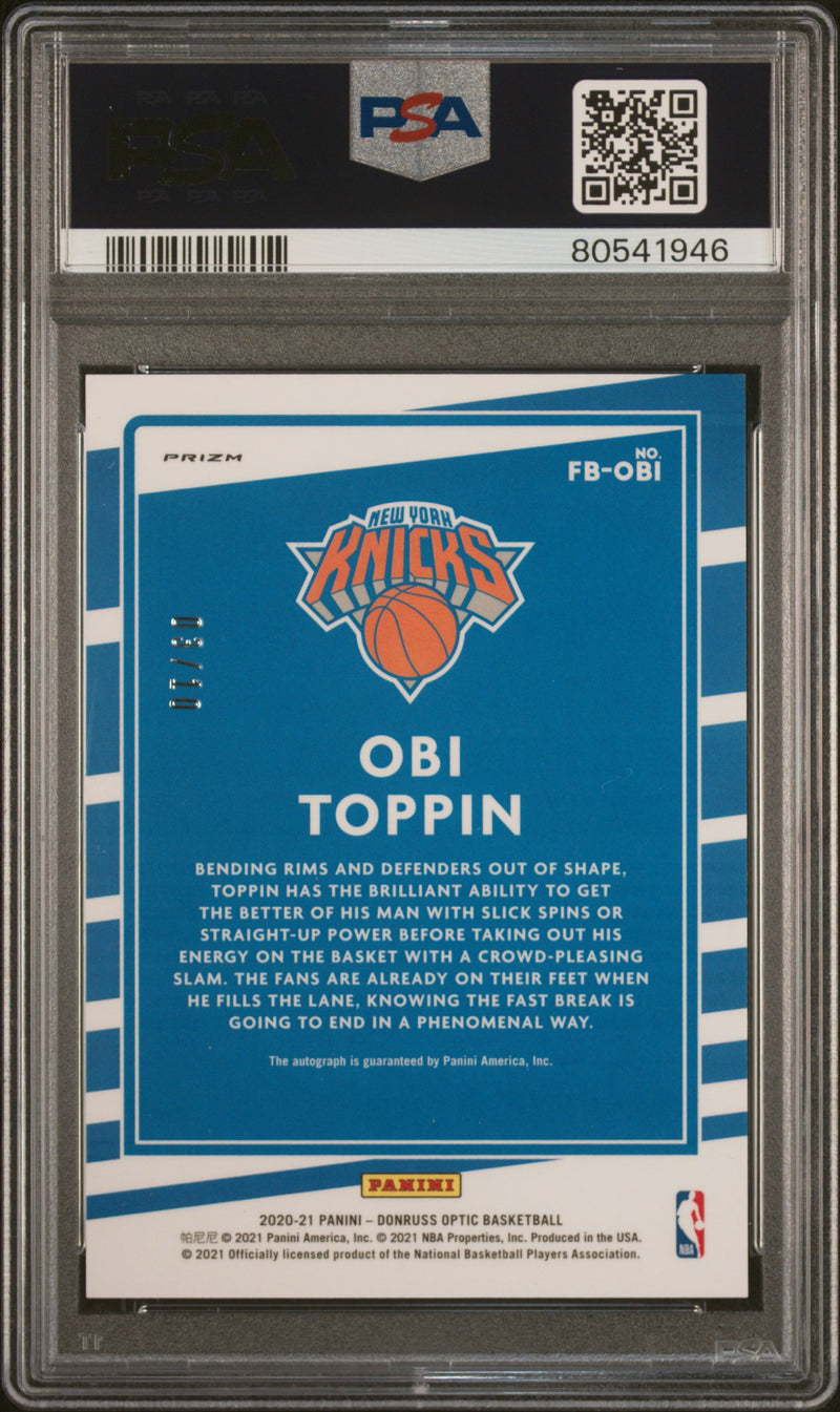 2020 Donruss Optic Obi Toppin Fast Break Sig-Gold Auto PSA 10 #FB-OBI /10-2