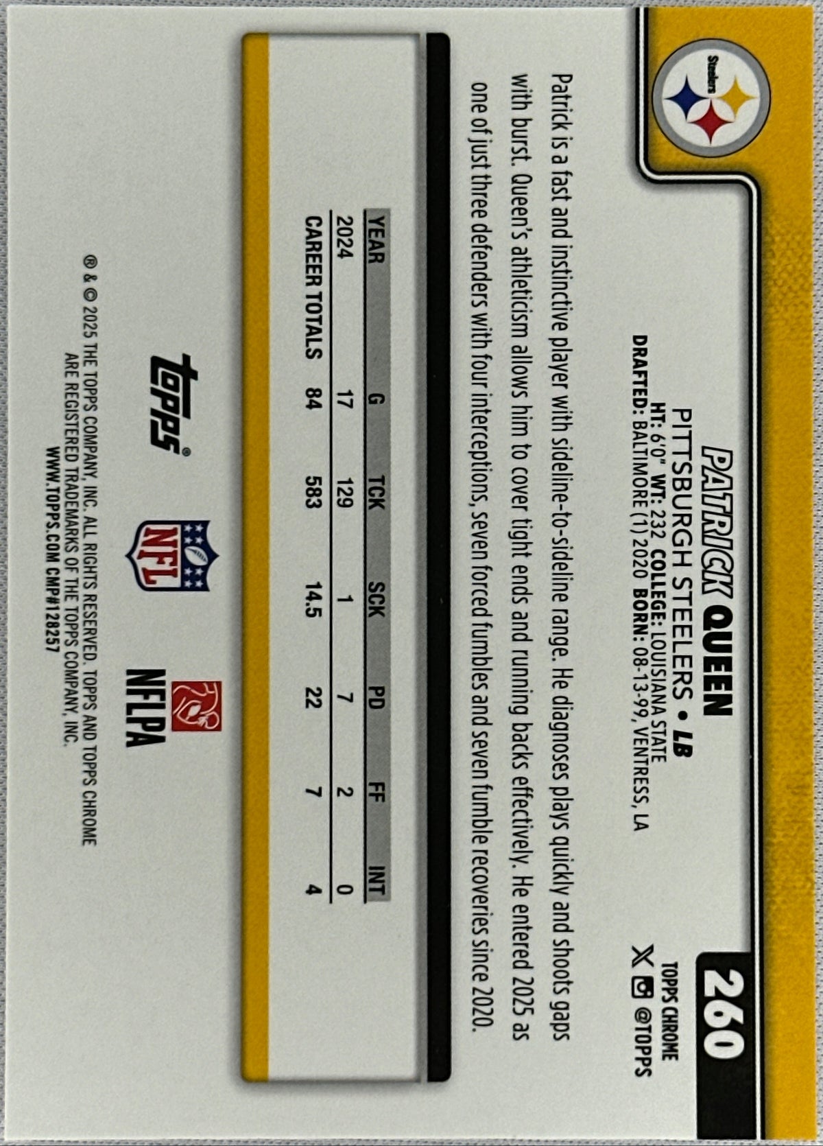 2025 Topps Chrome Patrick Queen Red Pigskin /5 #260-2