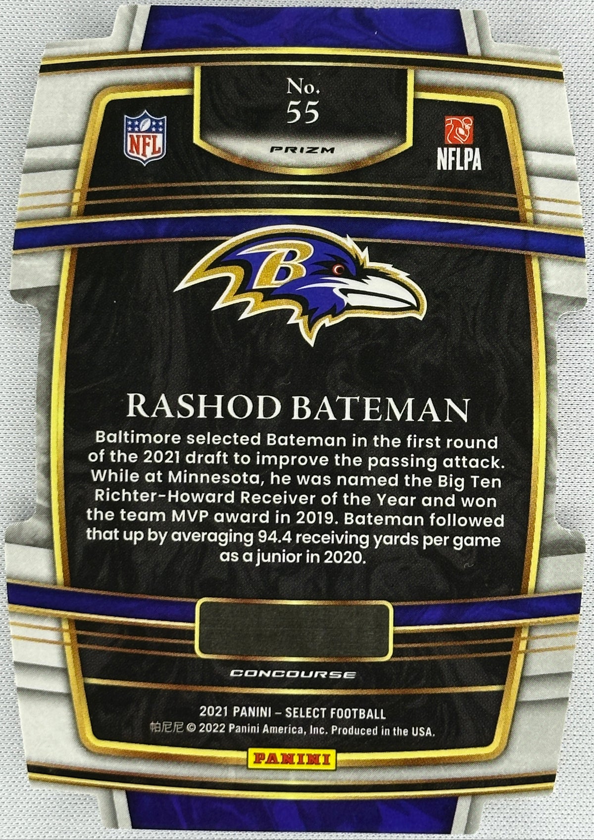 2021 Select Rashod Bateman Concourse Zebra Rookie RC #55