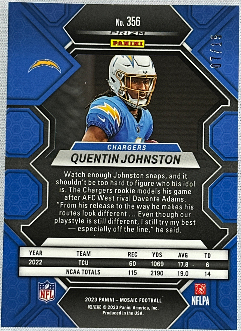 2023 Mosaic Quentin Johnston Reactive Blue Rookie RC /15 #356-2