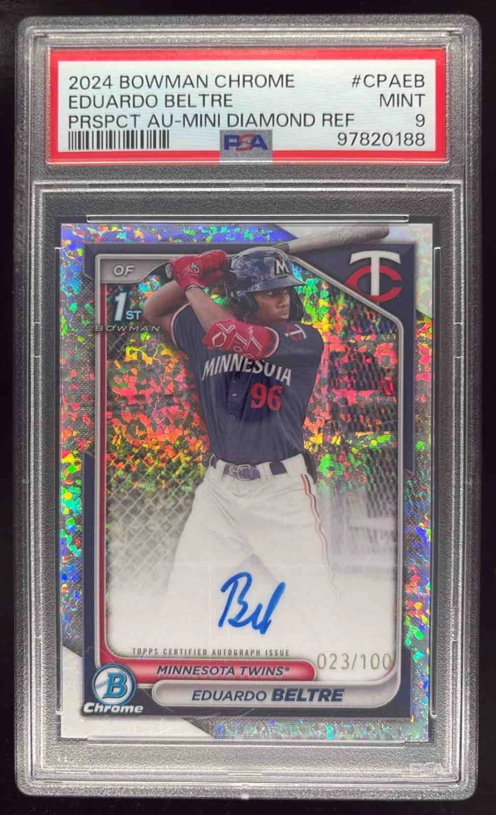 2024 Bowman chrome Eduardo Beltre mini diamond  /100 PSA 9