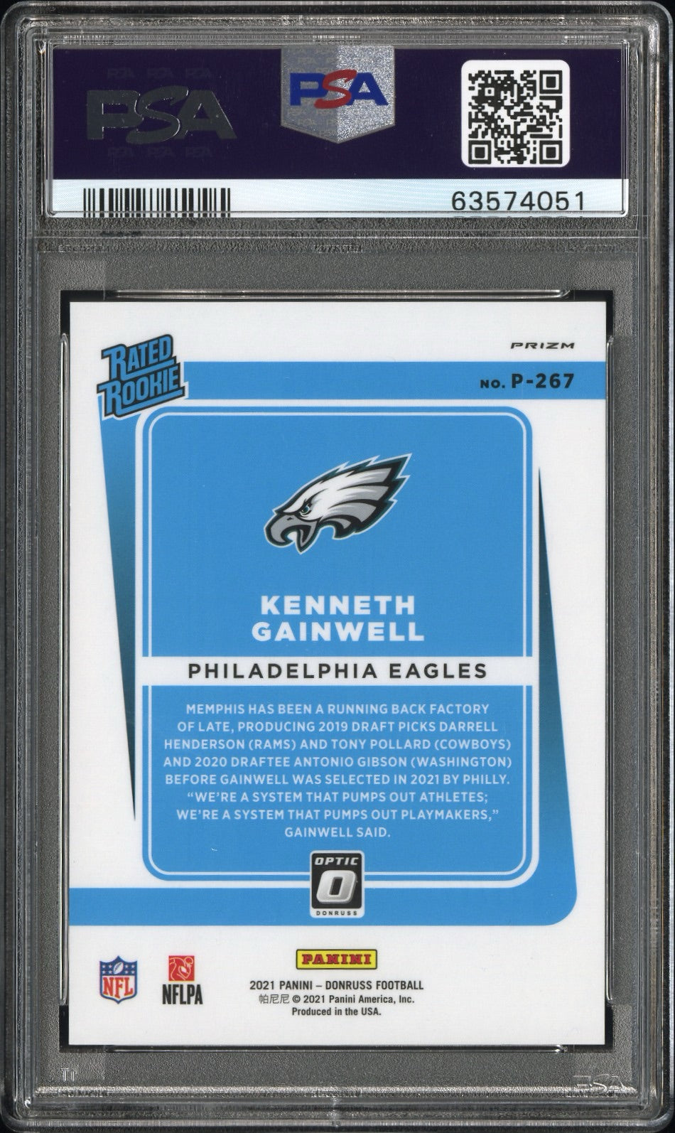 2021 Kenneth gainwell gold /10 p-267 Rookie RC PSA 10