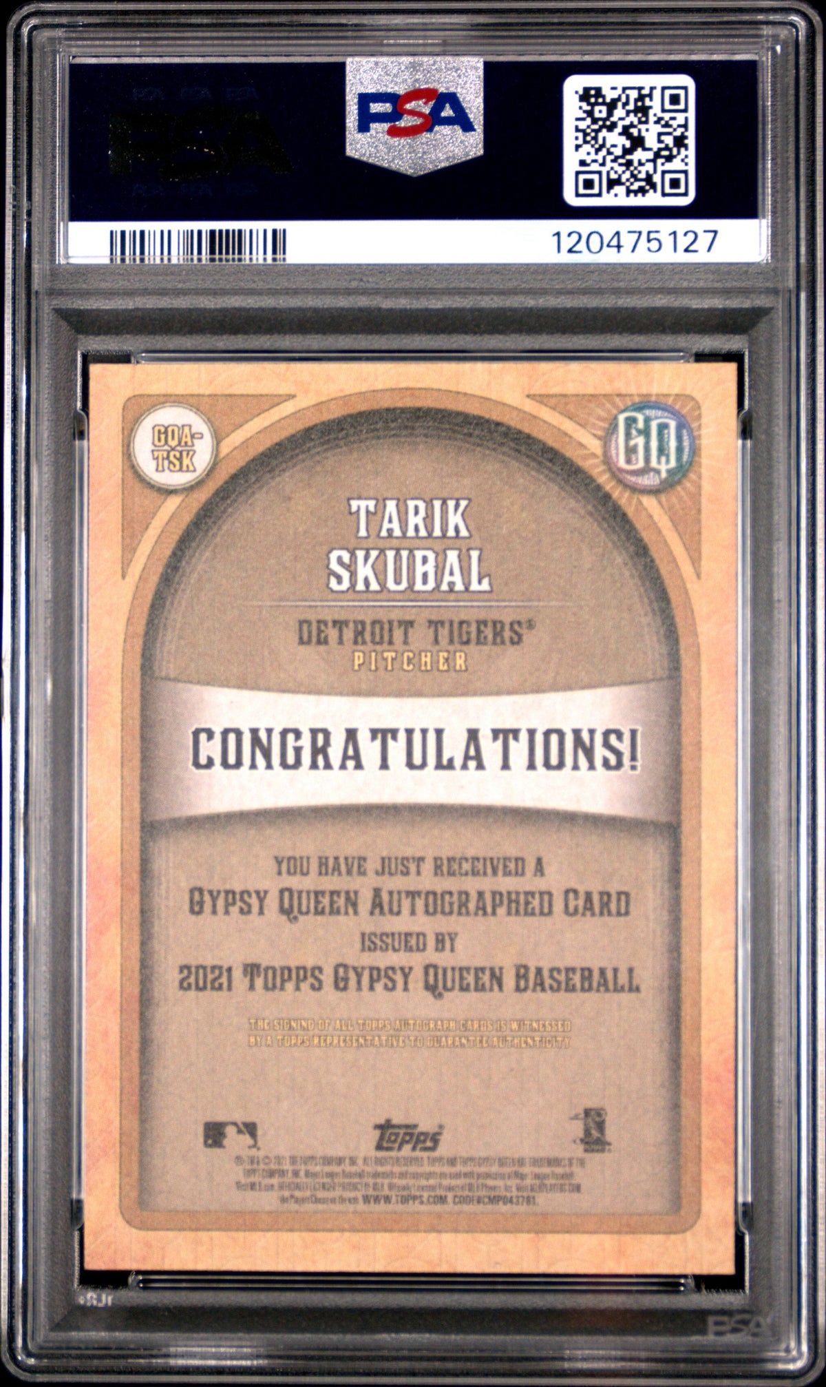 2021 Gypsy Queen Tarik Skubal Autographs PSA 9 GOA-TSK-2